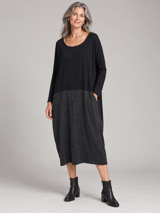 Eileen Fisher Dresses & Skirts - Eileen Fisher Black Charcoal Colorblock Cocoon Jersey Dress Pockets Midi XL